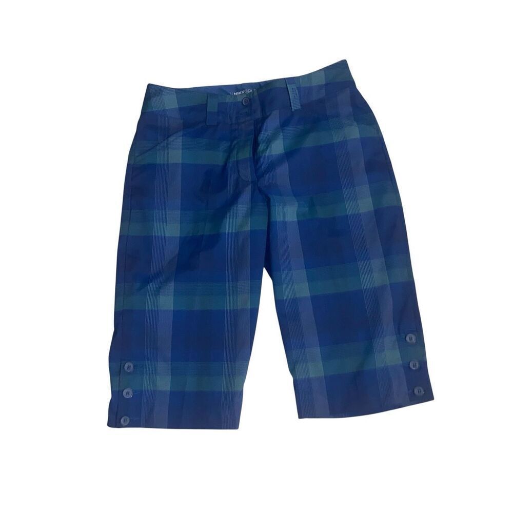 Nike Golf Women’s Dri-FIT Plaid Bermuda Shorts Size 2 Blue Green Checkered